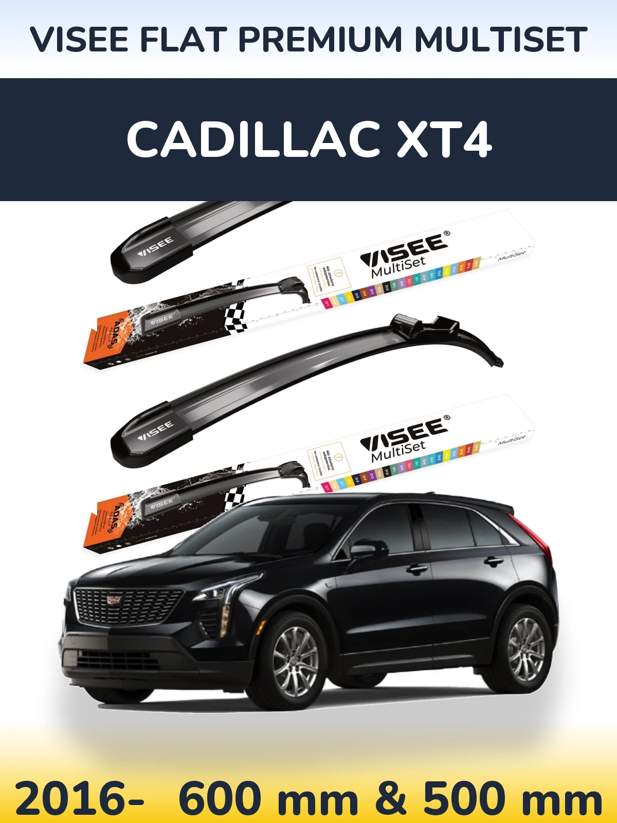 Sada předních stěračů VISEE FLAT PREMIUM MultiSet 600 a 500 mm pro Cadillac XT4 2016-2026