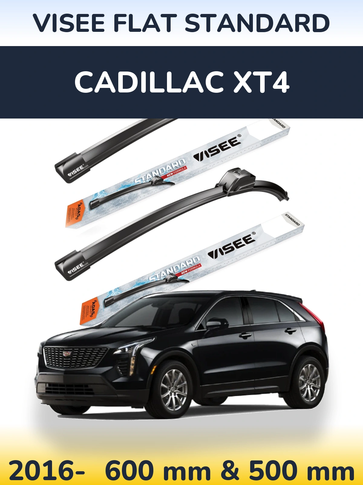 Sada předních stěračů VISEE FLAT STANDARD 600 a 500 mm pro Cadillac XT4 2016-2026
