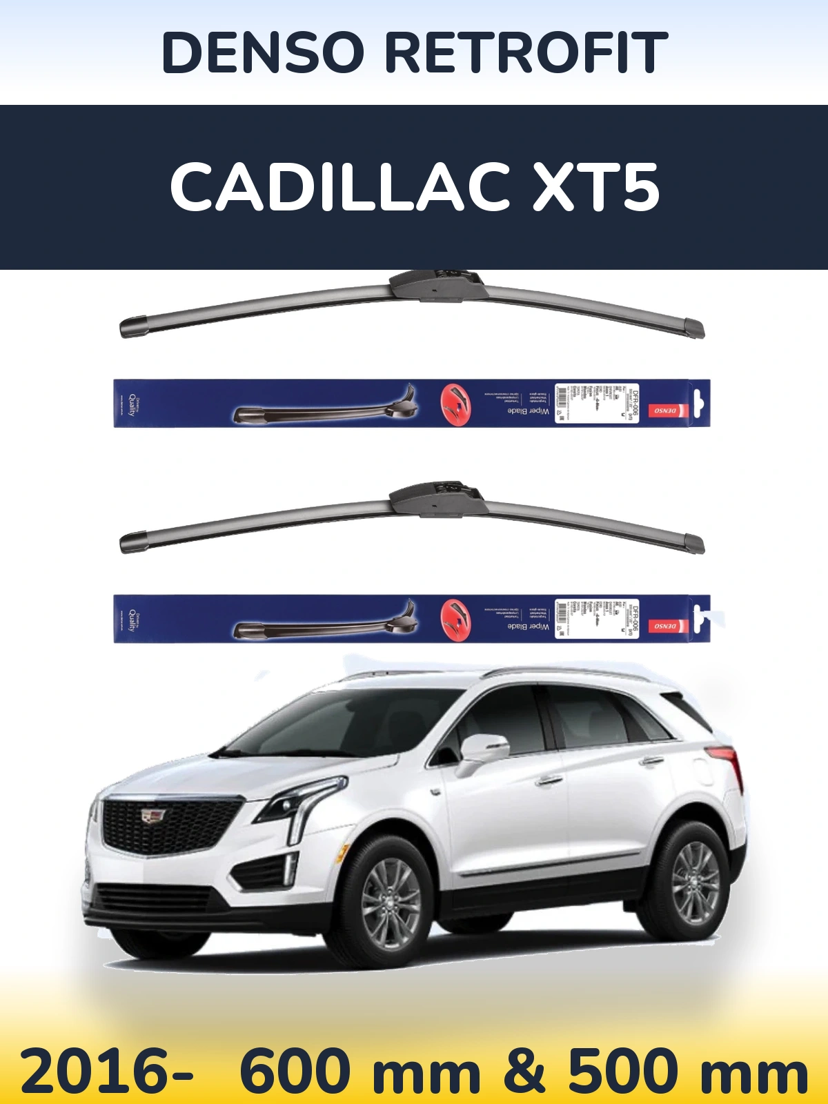 Sada předních stěračů Denso Retrofit 600 a 500 mm pro Cadillac XT5 2016-2026