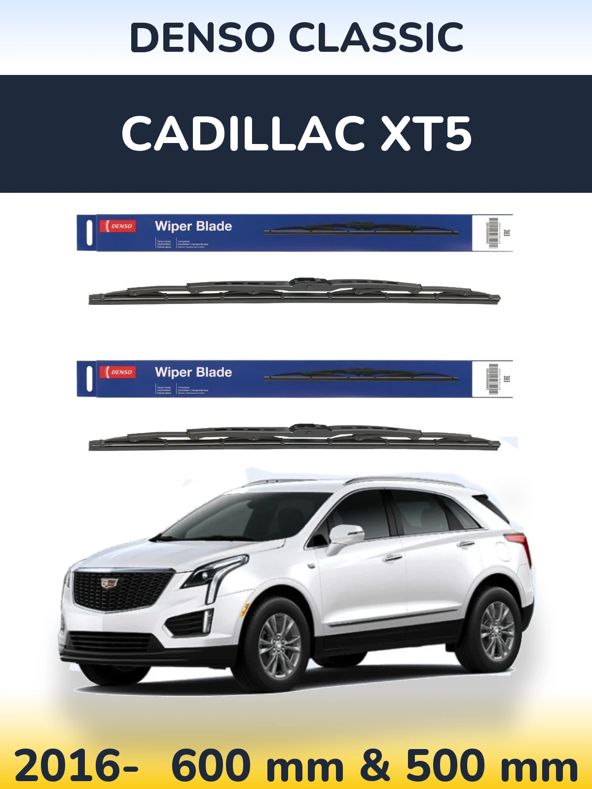 Sada předních stěračů Denso Classic 600 a 500 mm pro Cadillac XT5 2016-2026
