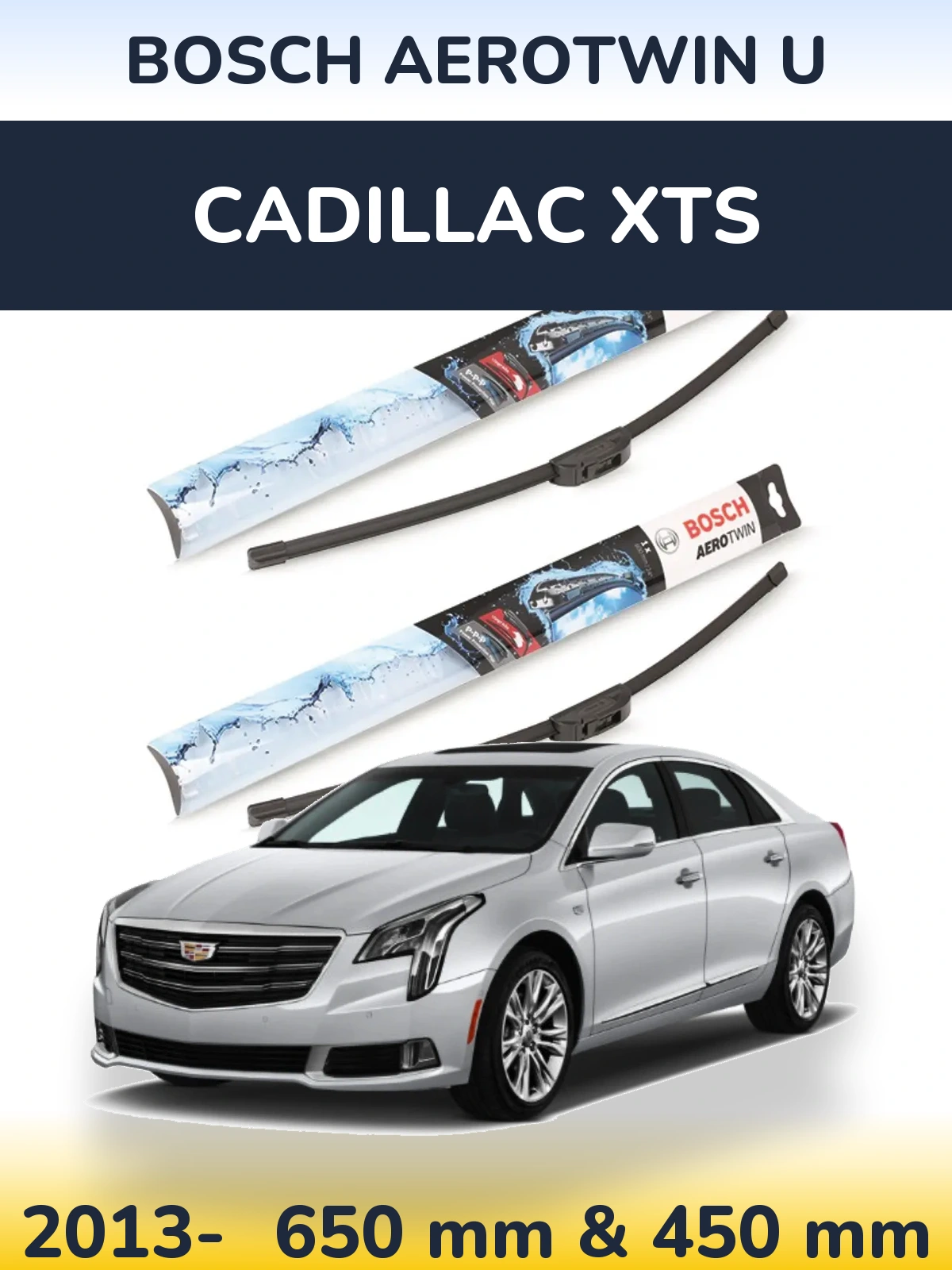 Sada předních stěračů BOSCH AeroTwin U 650 a 450 mm pro Cadillac XTS 2013-2026