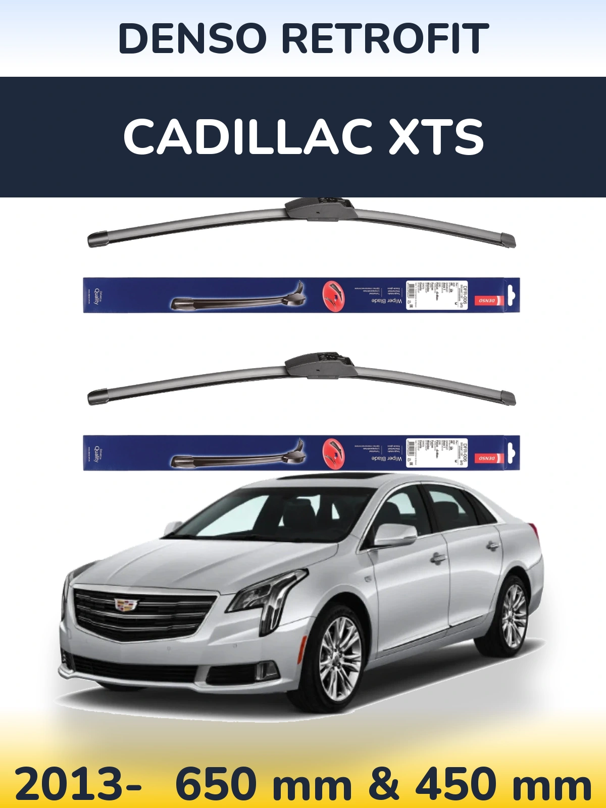 Sada předních stěračů Denso Retrofit 650 a 450 mm pro Cadillac XTS 2013-2026