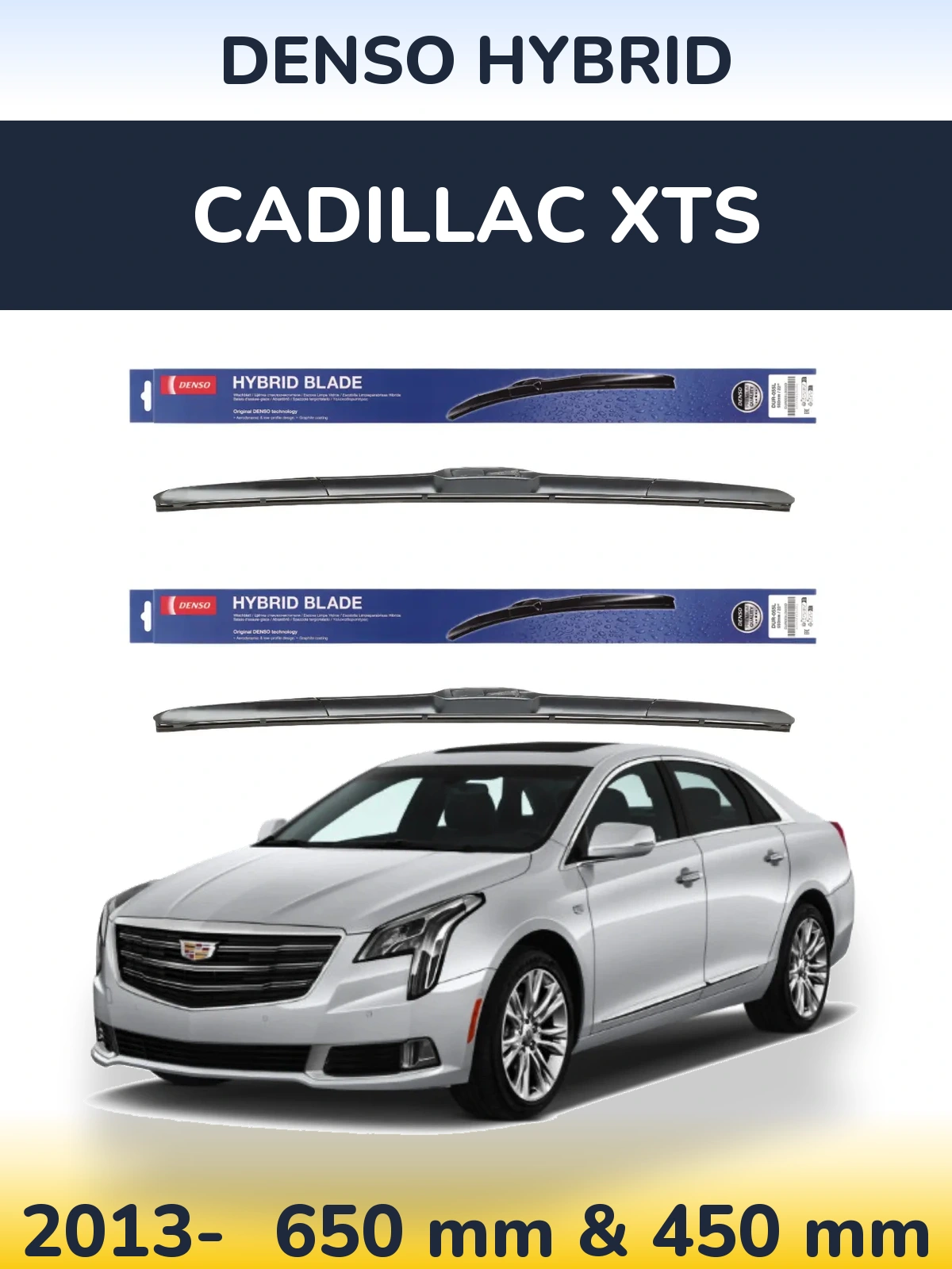 Sada předních stěračů Denso Hybrid 650 a 450 mm pro Cadillac XTS 2013-2026