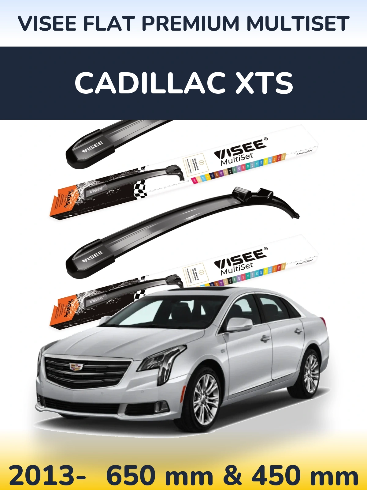 Комплект передніх щіток VISEE FLAT PREMIUM MultiSet 650 & 450 мм для Cadillac XTS 2013-2026