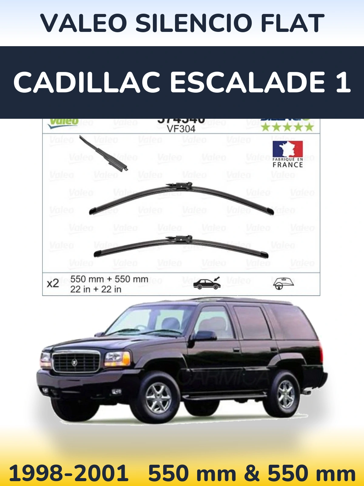 Sada předních stěračů Valeo Silencio Flat 550 a 550 mm pro Cadillac Escalade 1 1998-2001