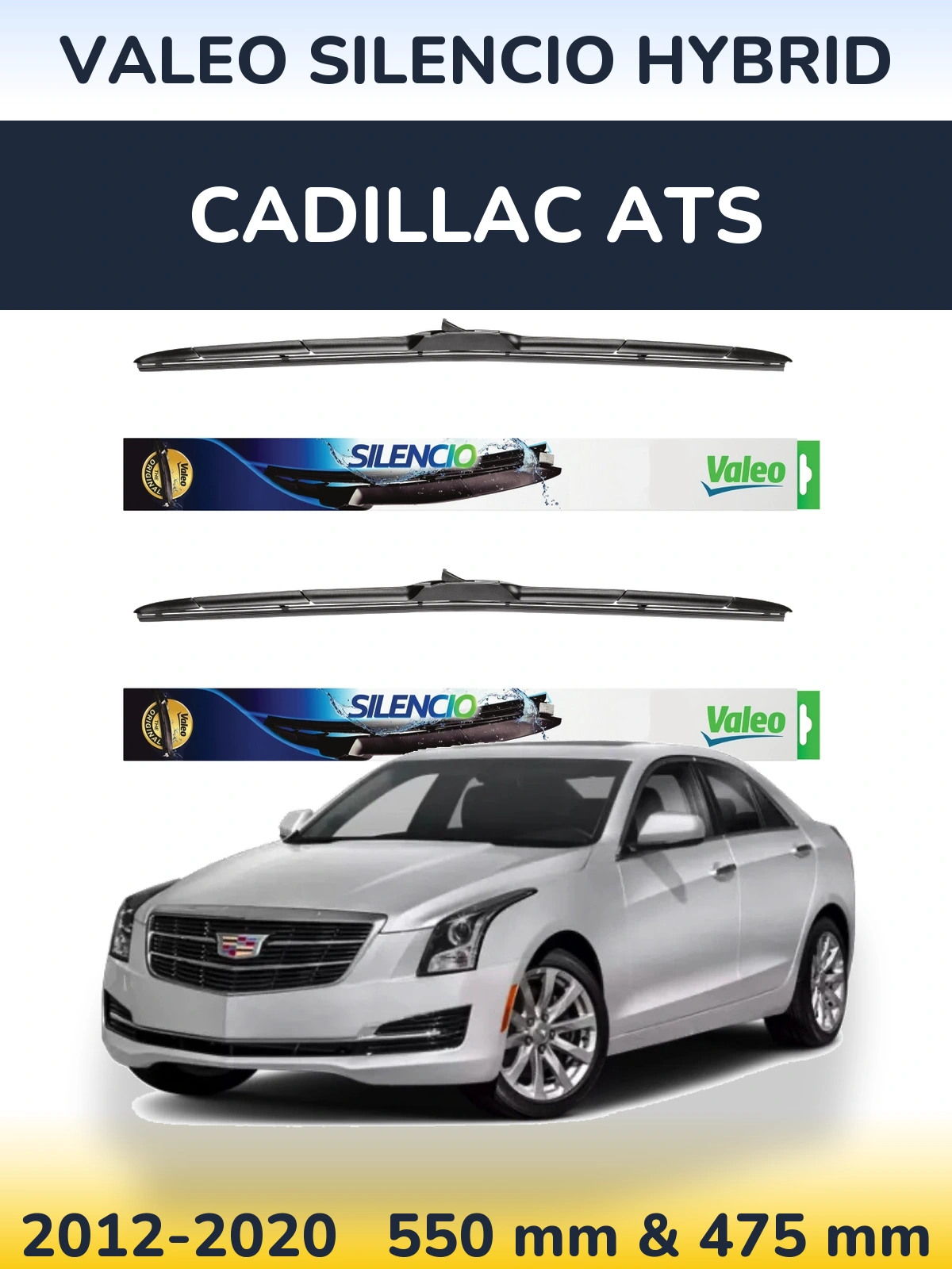 Sada předních stěračů Valeo Silencio Hybrid 550 a 475 mm pro Cadillac ATS 2012-2020