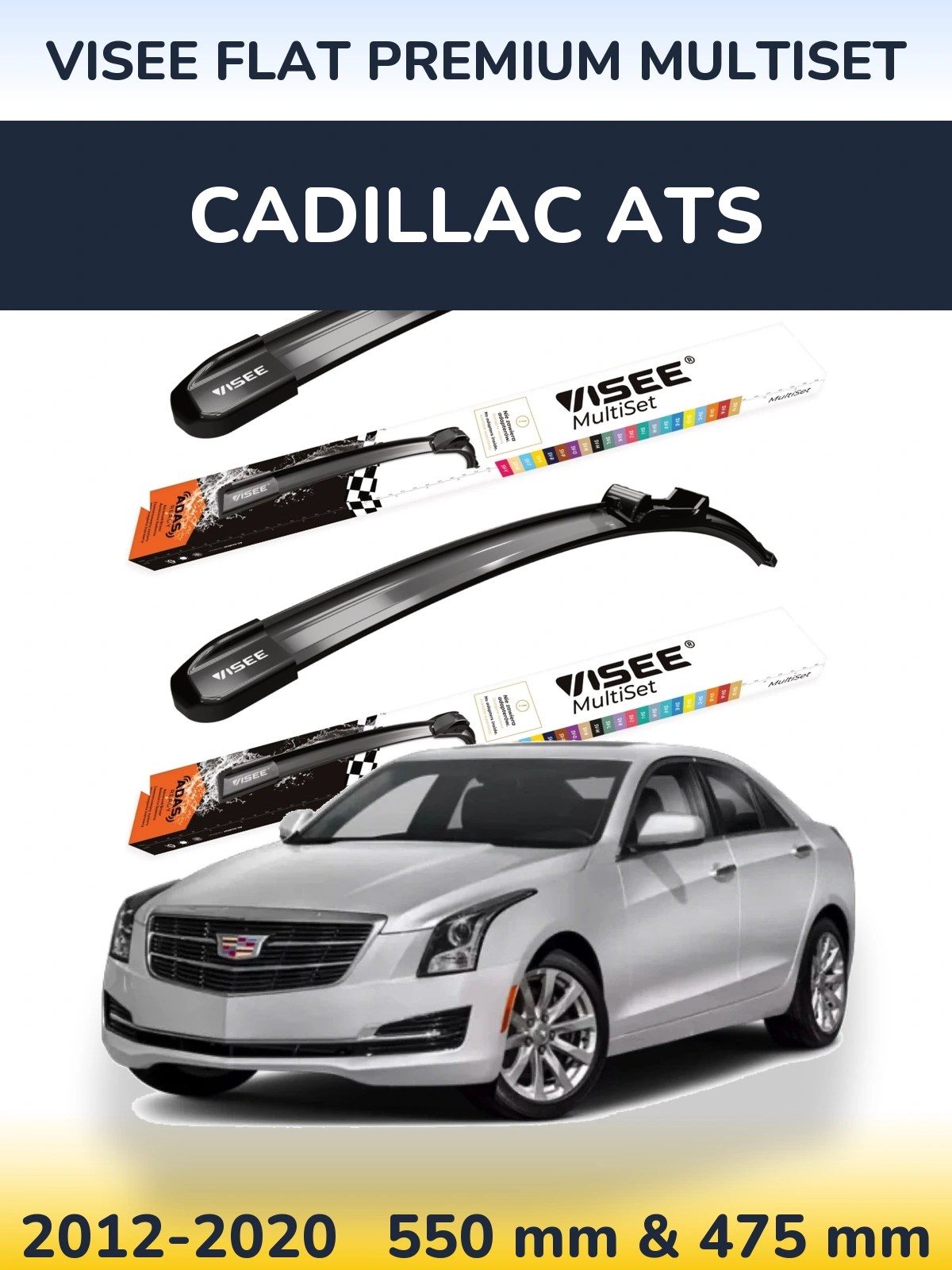Sada předních stěračů VISEE FLAT PREMIUM MultiSet 550 a 475 mm pro Cadillac ATS 2012-2020