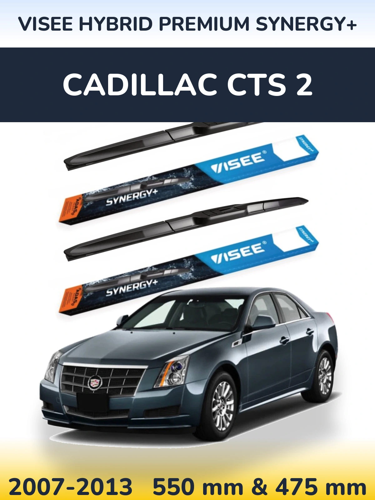 Sada předních stěračů VISEE HYBRID PREMIUM SYNERGY+ 550 a 475 mm pro Cadillac CTS 2 2007-2013