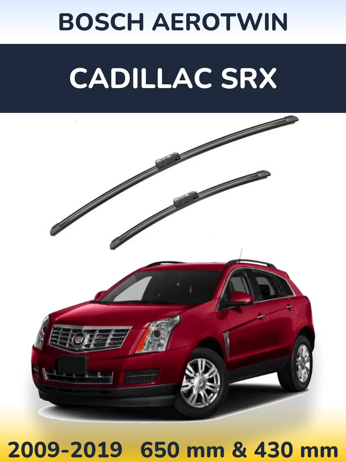 Sada předních stěračů BOSCH AeroTwin 650 a 430 mm pro Cadillac SRX 2009-2019