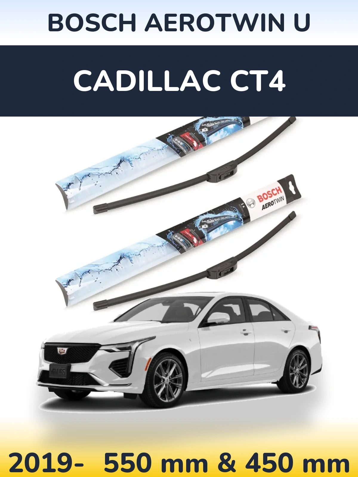 Sada předních stěračů BOSCH AeroTwin U 550 a 450 mm pro Cadillac CT4 2019-2026