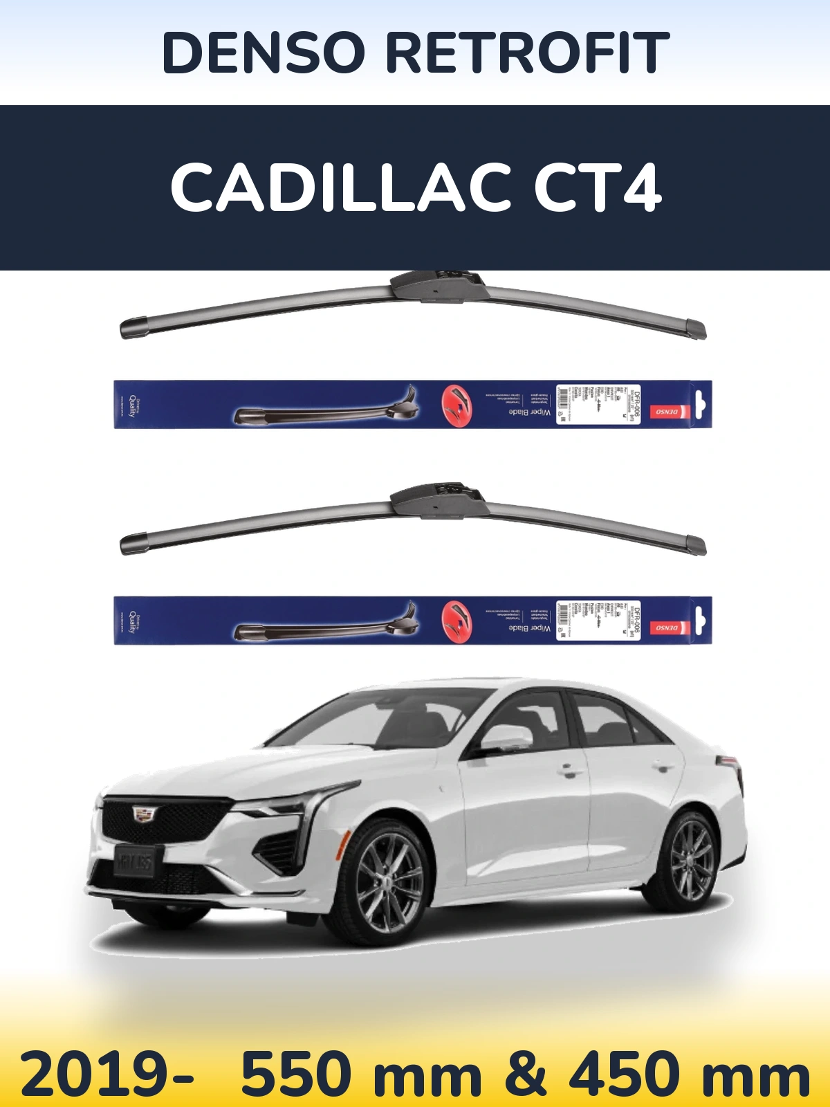 Sada předních stěračů Denso Retrofit 550 a 450 mm pro Cadillac CT4 2019-2026