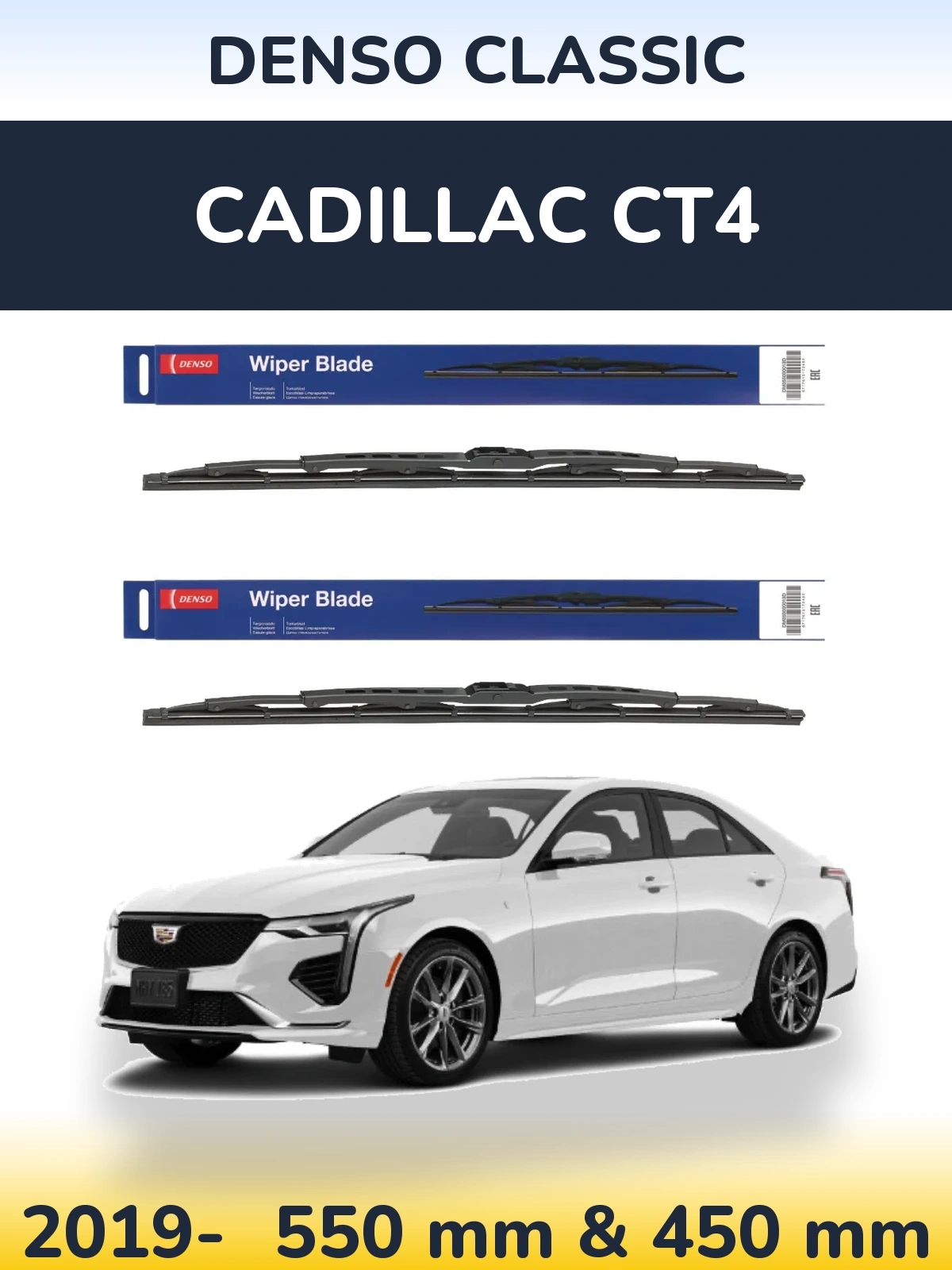 Sada předních stěračů Denso Classic 550 a 450 mm pro Cadillac CT4 2019-2026