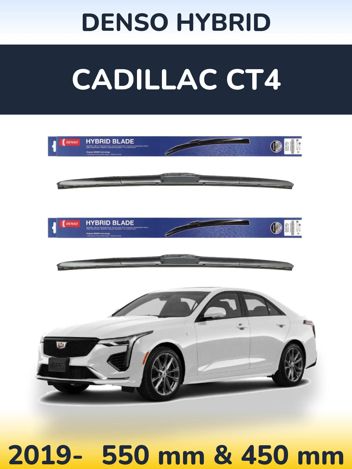 Sada předních stěračů Denso Hybrid 550 a 450 mm pro Cadillac CT4 2019-2026