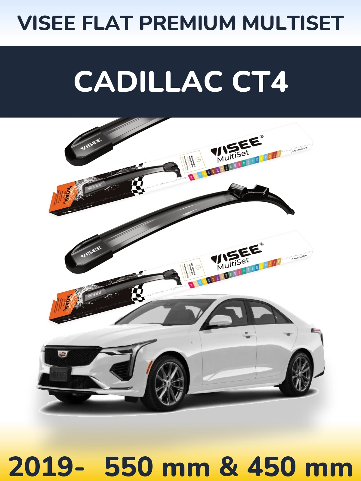 Sada předních stěračů VISEE FLAT PREMIUM MultiSet 550 a 450 mm pro Cadillac CT4 2019-2026
