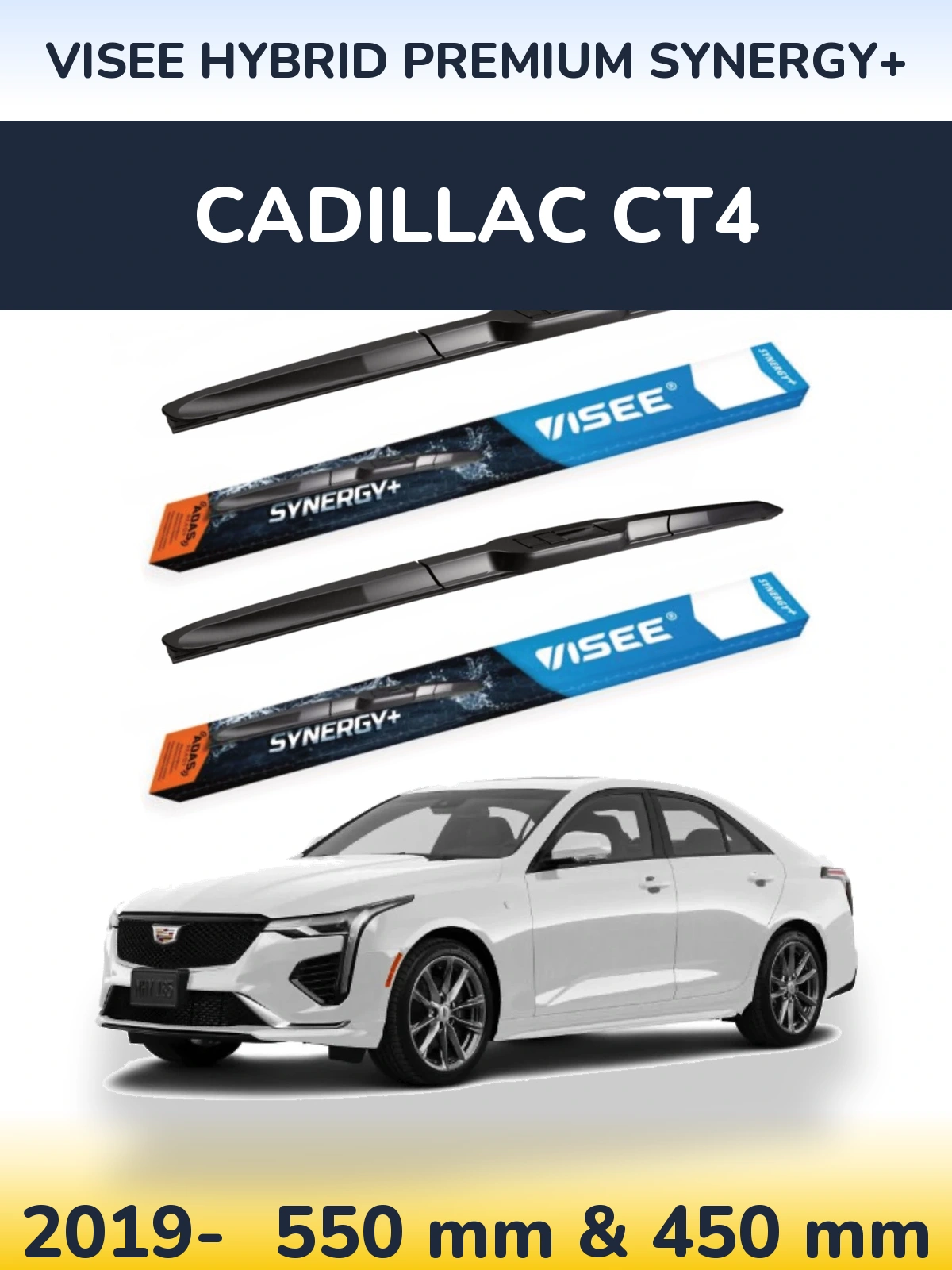 Sada předních stěračů VISEE HYBRID PREMIUM SYNERGY+ 550 a 450 mm pro Cadillac CT4 2019-2026