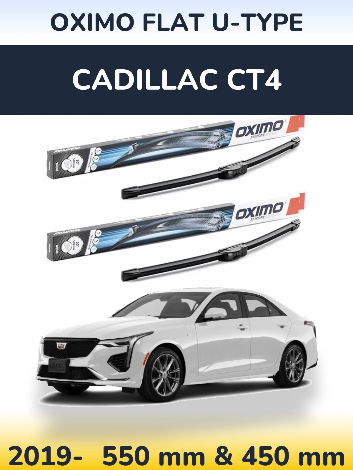 Sada předních stěračů Oximo Flat U-type 550 a 450 mm pro Cadillac CT4 2019-2026
