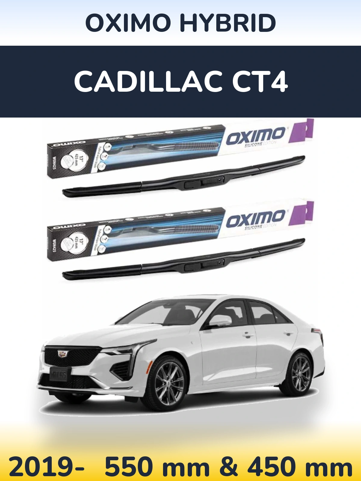 Sada předních stěračů Oximo Hybrid 550 a 450 mm pro Cadillac CT4 2019-2026