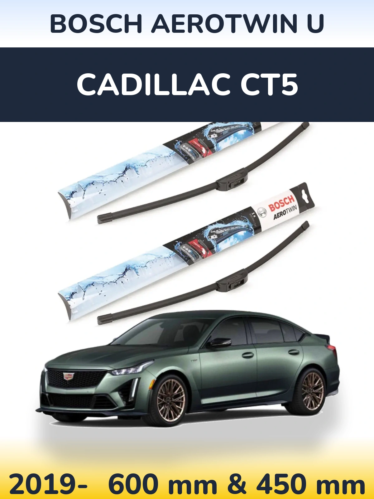 Sada předních stěračů BOSCH AeroTwin U 600 a 450 mm pro Cadillac CT5 2019-2026
