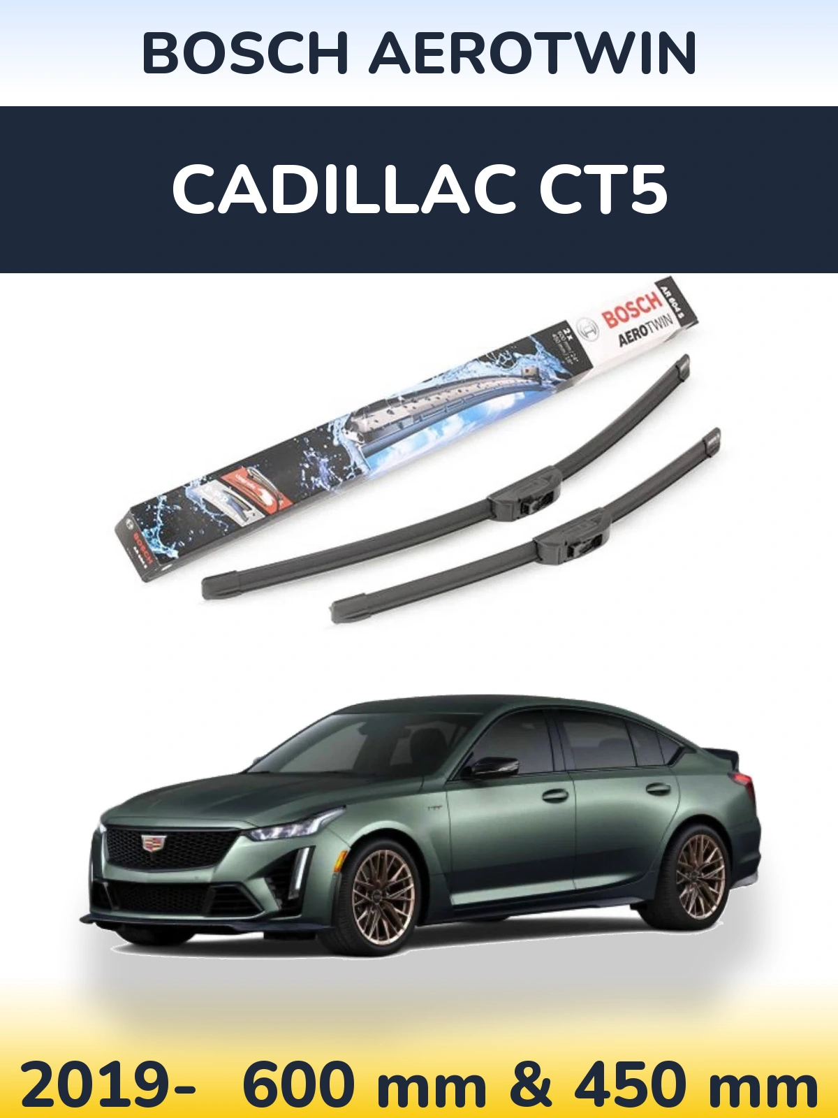 Sada předních stěračů BOSCH AeroTwin 600 a 450 mm pro Cadillac CT5 2019-2026