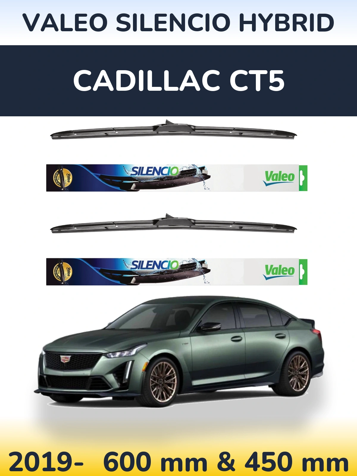 Комплект передніх щіток Valeo Silencio Hybrid 600 & 450 мм для Cadillac CT5 2019-2026