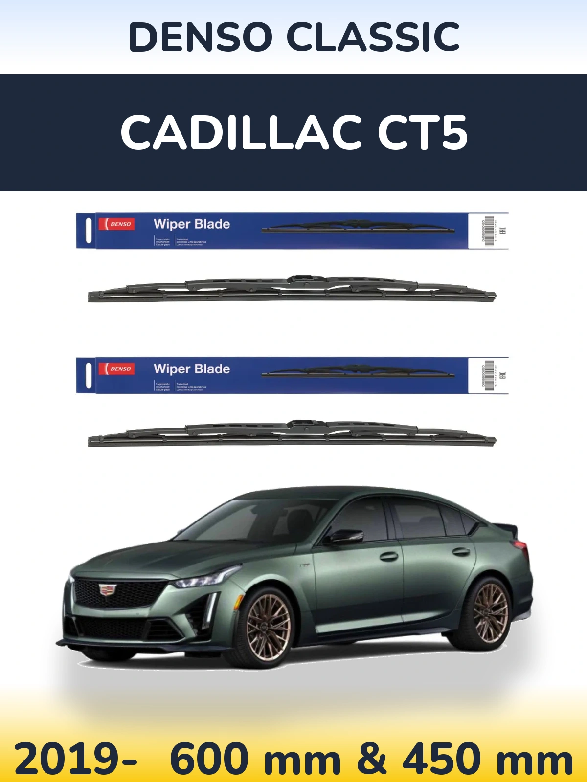 Sada předních stěračů Denso Classic 600 a 450 mm pro Cadillac CT5 2019-2026