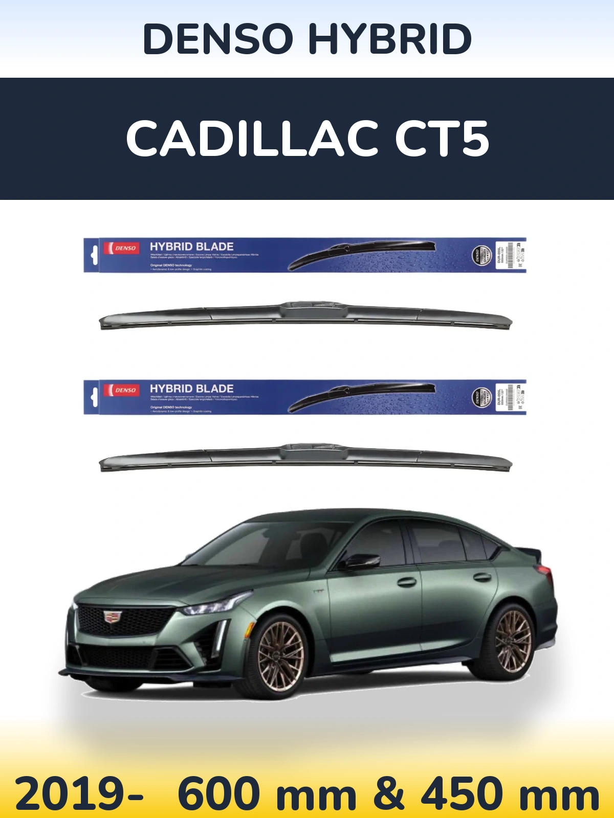 Sada předních stěračů Denso Hybrid 600 a 450 mm pro Cadillac CT5 2019-2026