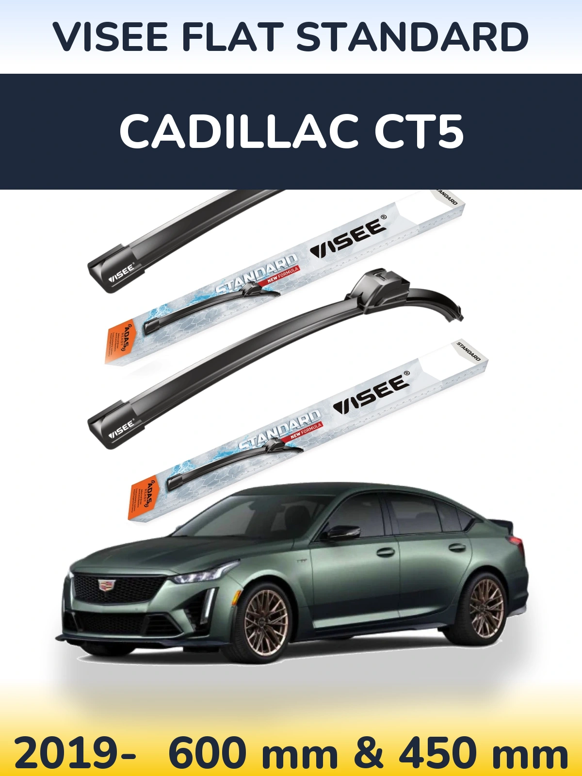 Комплект передніх щіток VISEE FLAT STANDARD 600 & 450 мм для Cadillac CT5 2019-2026