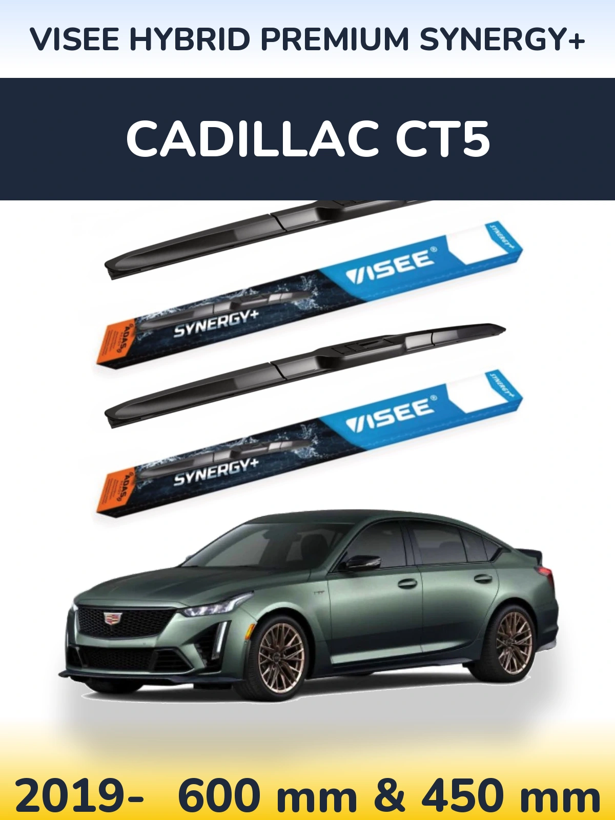 Sada předních stěračů VISEE HYBRID PREMIUM SYNERGY+ 600 a 450 mm pro Cadillac CT5 2019-2026