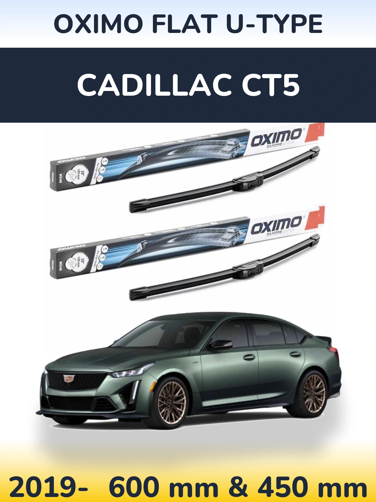 Sada předních stěračů Oximo Flat U-type 600 a 450 mm pro Cadillac CT5 2019-2026