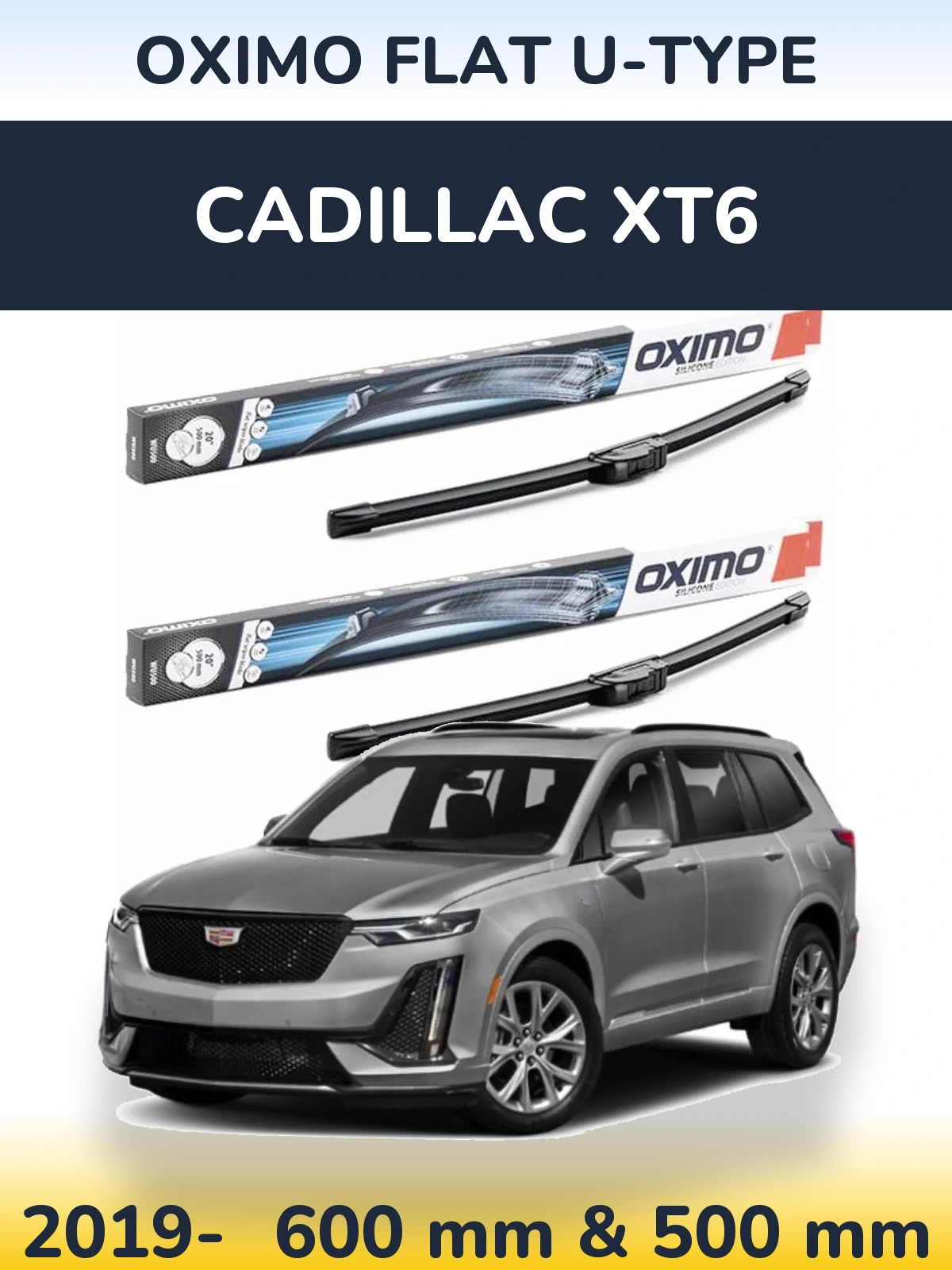 Sada předních stěračů Oximo Flat U-type 600 a 500 mm pro Cadillac XT6 2019-2026