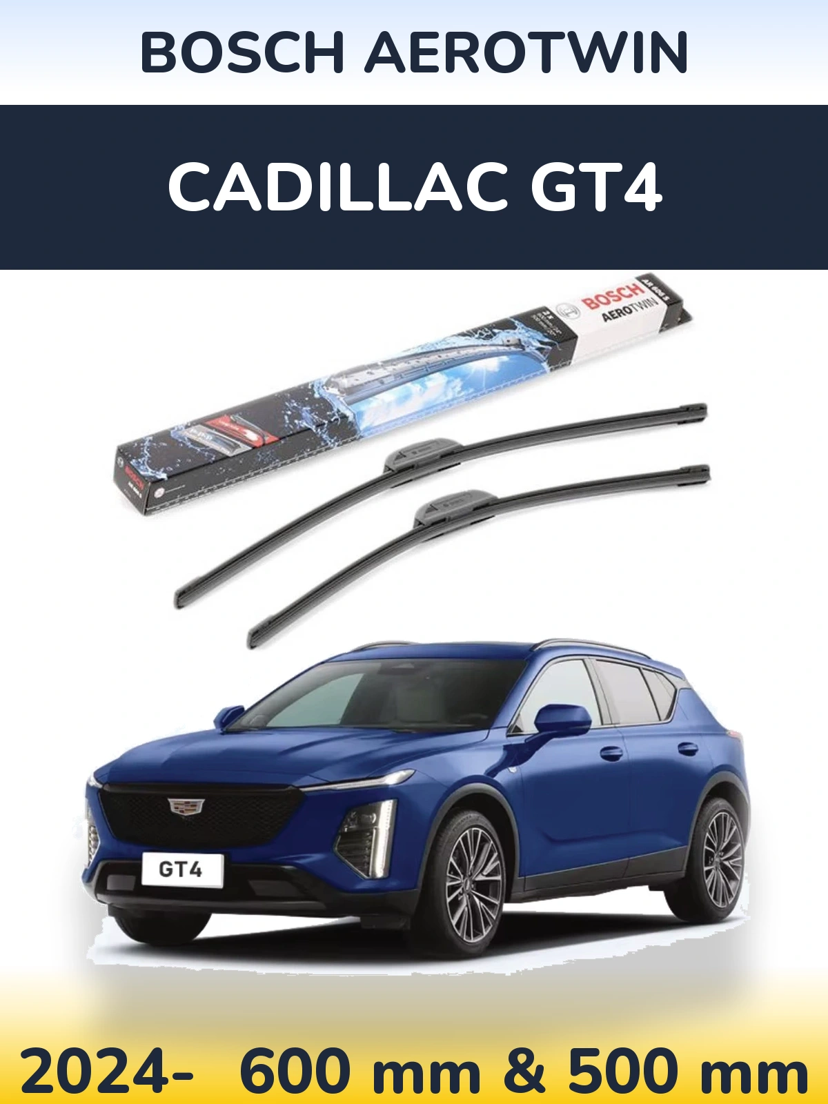Sada předních stěračů BOSCH AeroTwin 600 a 500 mm pro Cadillac GT4 2024-2026