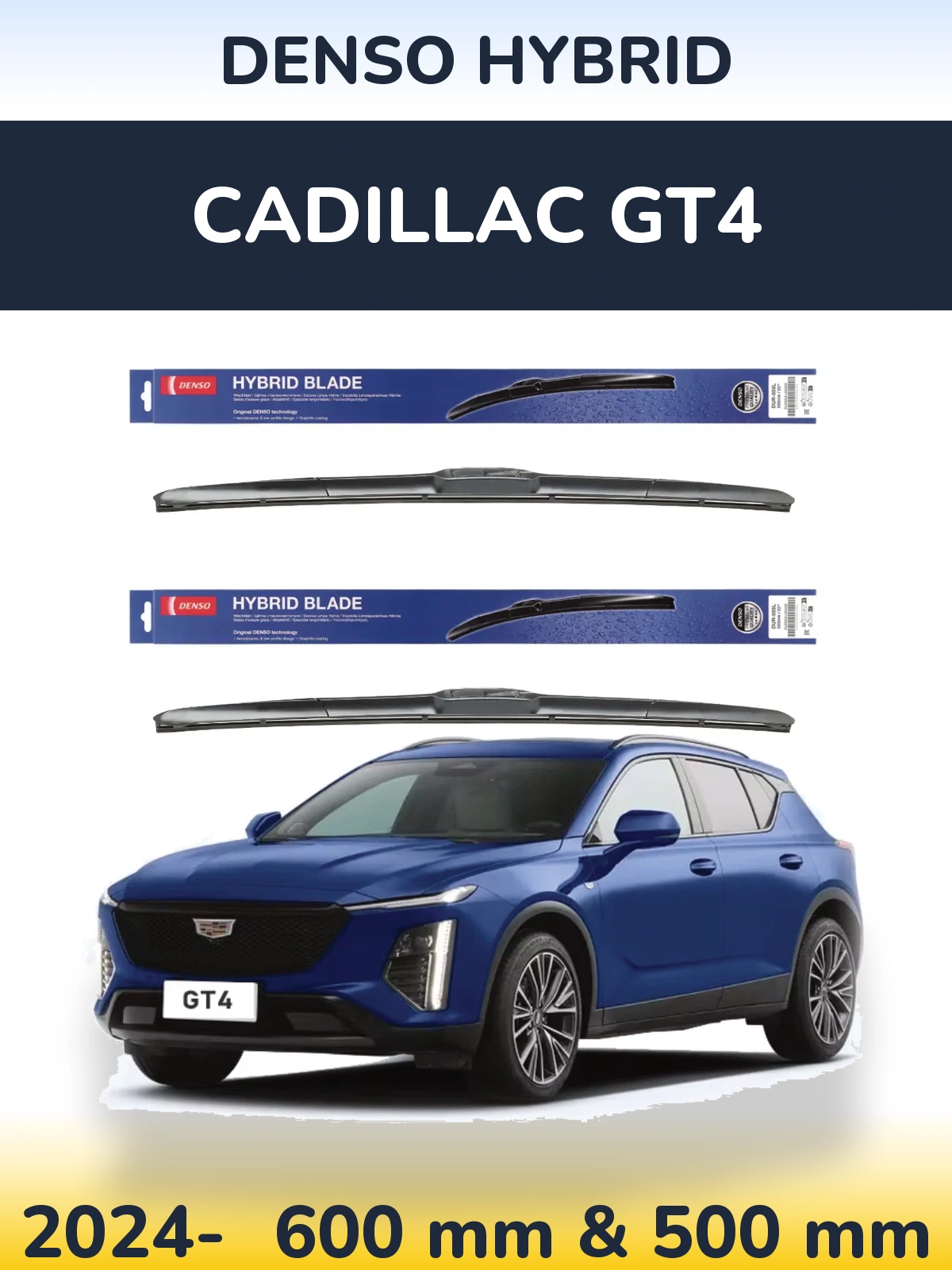 Sada předních stěračů Denso Hybrid 600 a 500 mm pro Cadillac GT4 2024-2026