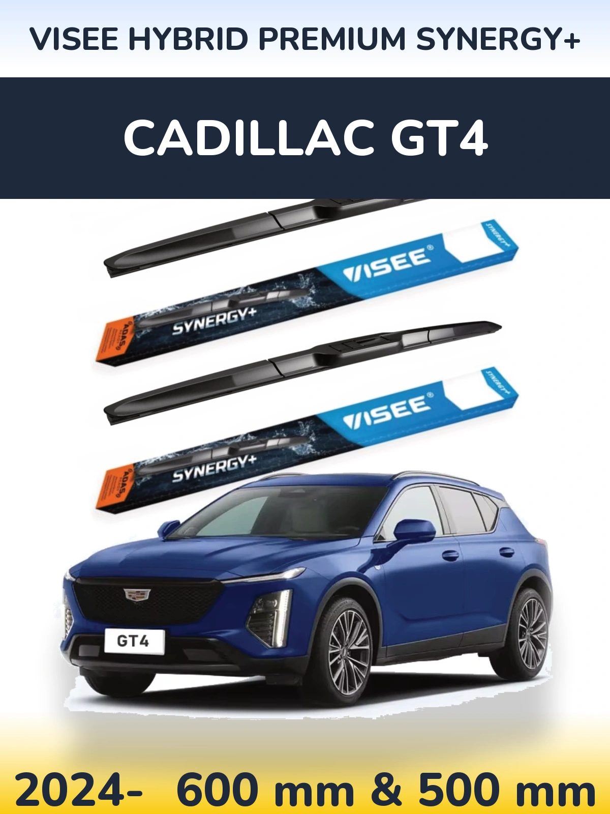 Sada předních stěračů VISEE HYBRID PREMIUM SYNERGY+ 600 a 500 mm pro Cadillac GT4 2024-2026