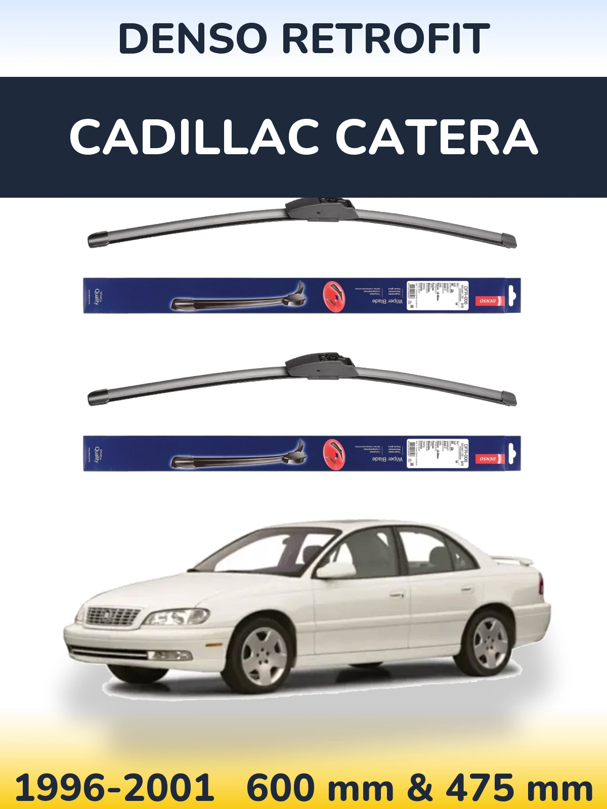 Sada předních stěračů Denso Retrofit 600 a 475 mm pro Cadillac Catera 1996-2001