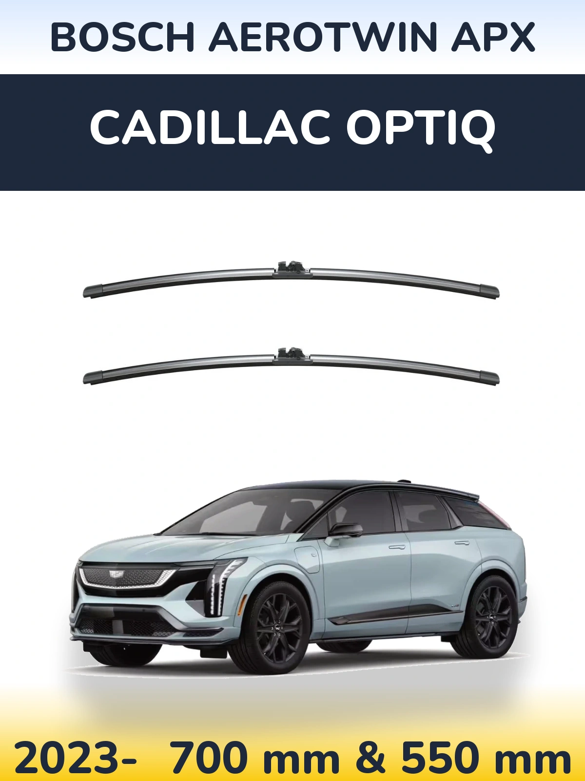 Sada předních stěračů BOSCH AeroTwin APX 700 a 550 mm pro Cadillac Optiq 2023-2026