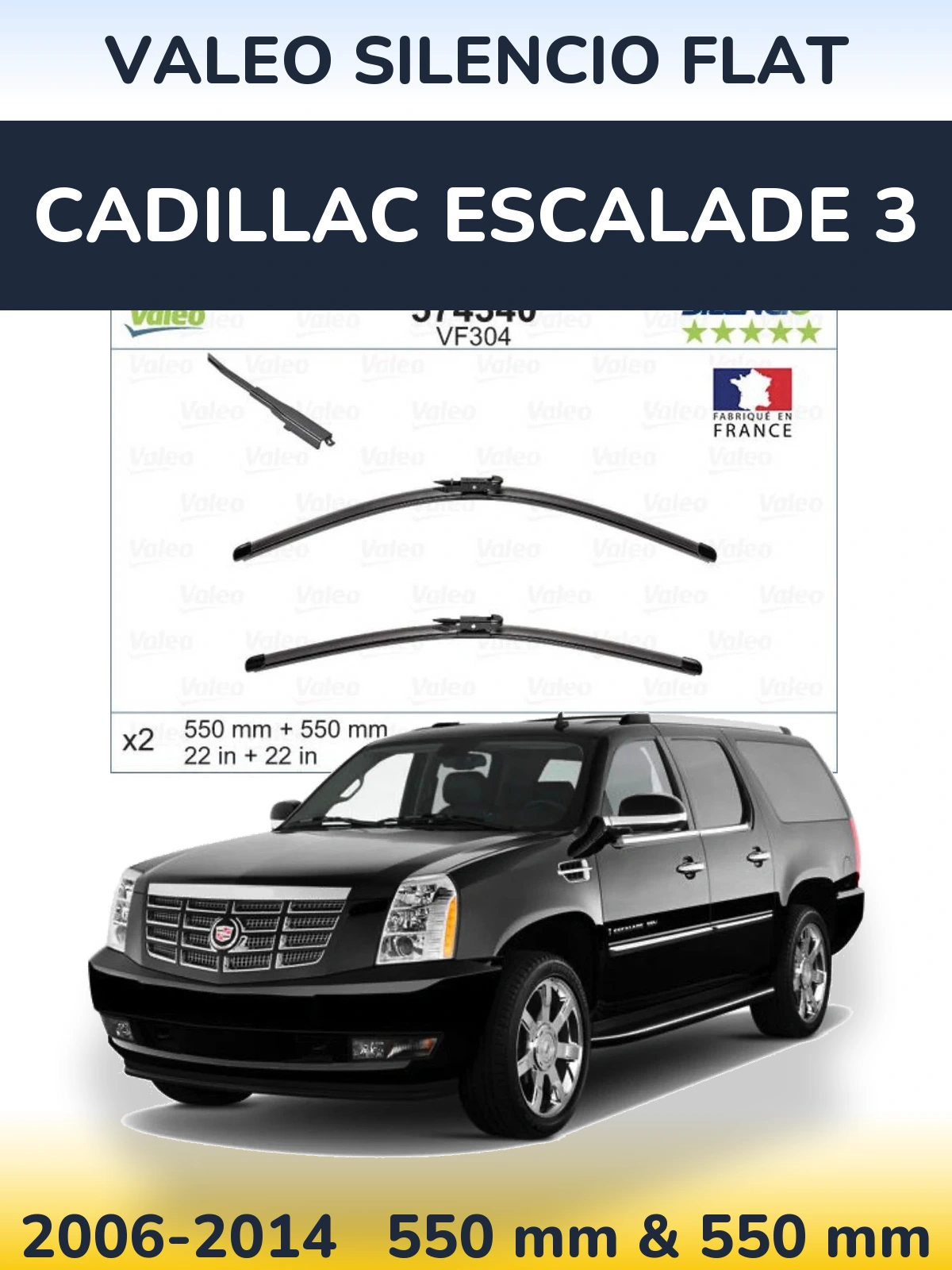 Sada předních stěračů Valeo Silencio Flat 550 a 550 mm pro Cadillac Escalade 3 2006-2014