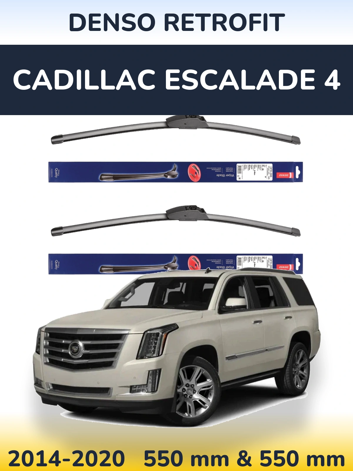 Sada předních stěračů Denso Retrofit 550 a 550 mm pro Cadillac Escalade 4 2014-2020