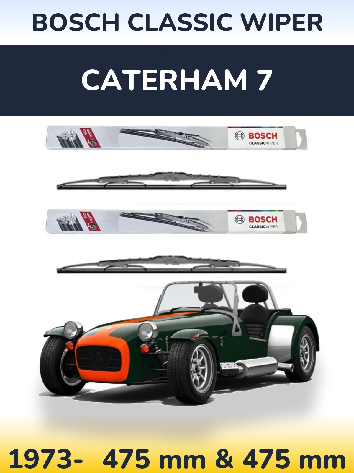 Sada předních stěračů BOSCH Classic Wiper 475 a 475 mm pro Caterham 7 1973-2026
