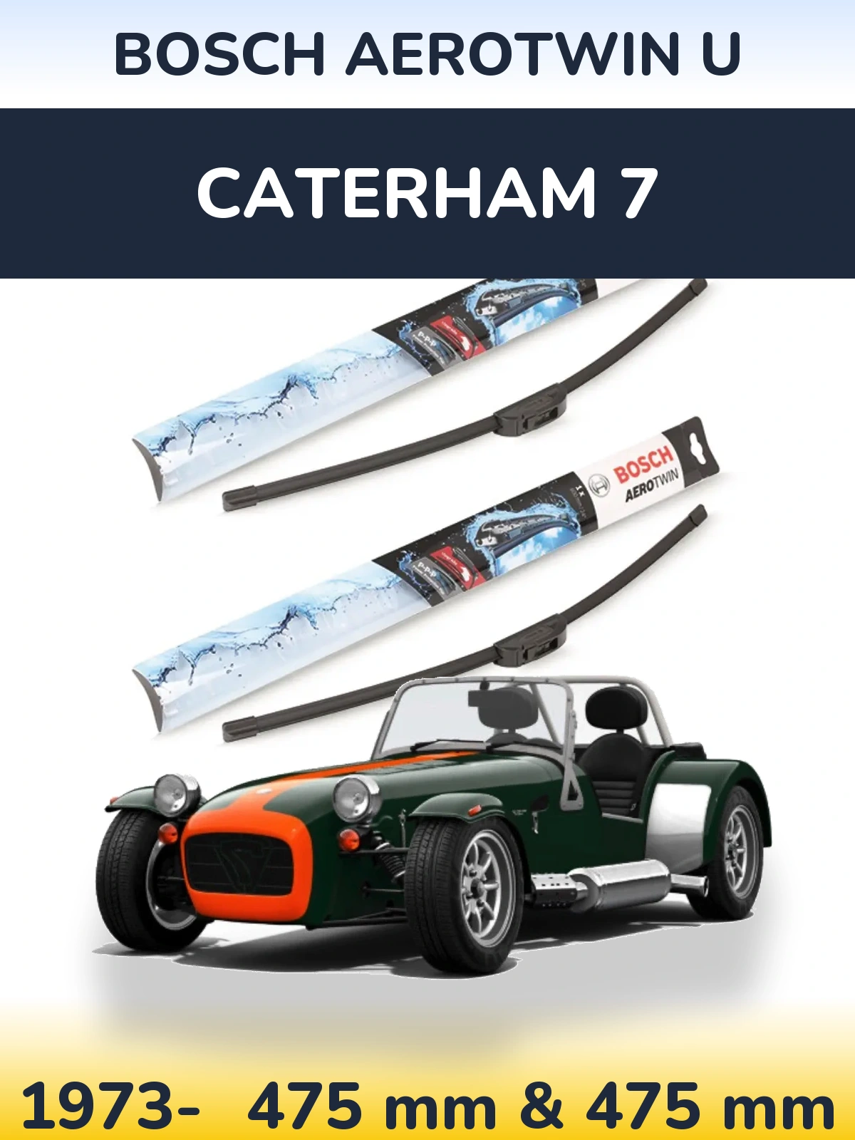 Sada předních stěračů BOSCH AeroTwin U 475 a 475 mm pro Caterham 7 1973-2026