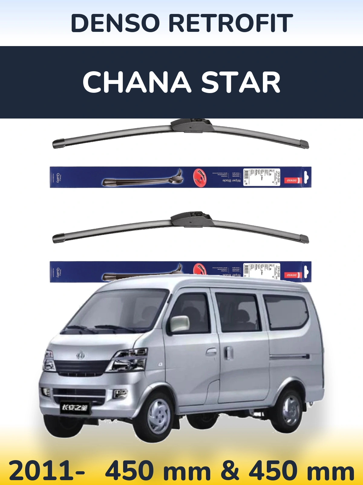 Sada předních stěračů Denso Retrofit 450 a 450 mm pro Chana Star 2011-2026