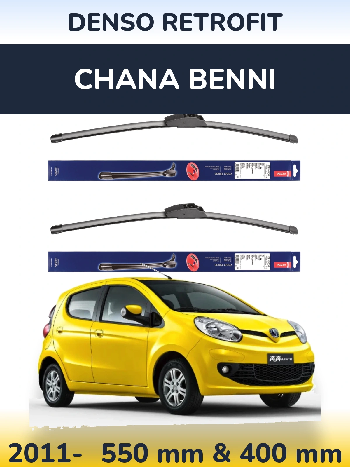 Sada předních stěračů Denso Retrofit 550 a 400 mm pro Chana Benni 2011-2026