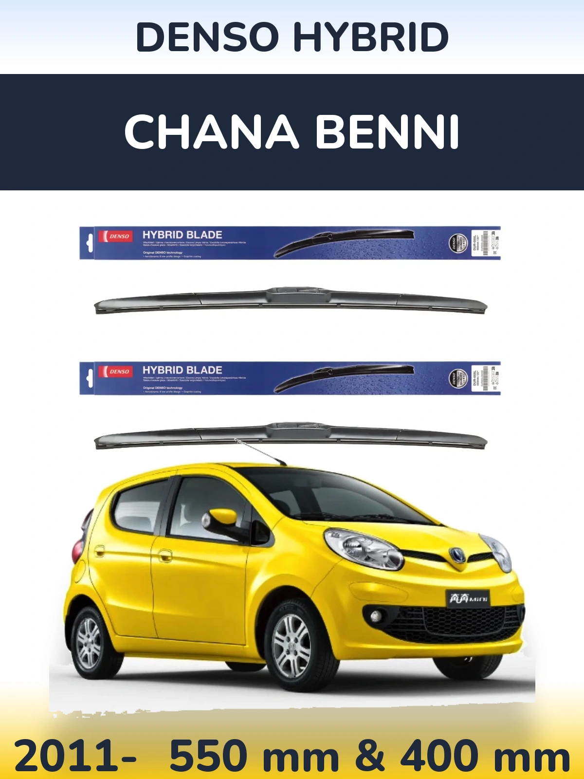 Sada předních stěračů Denso Hybrid 550 a 400 mm pro Chana Benni 2011-2026