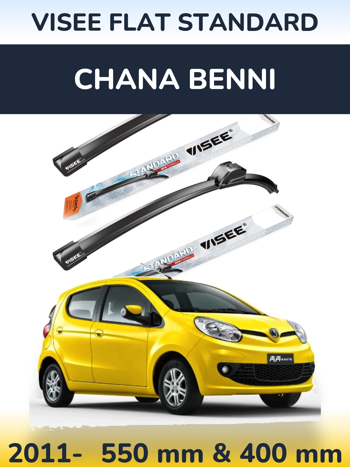 Sada předních stěračů VISEE FLAT STANDARD 550 a 400 mm pro Chana Benni 2011-2026
