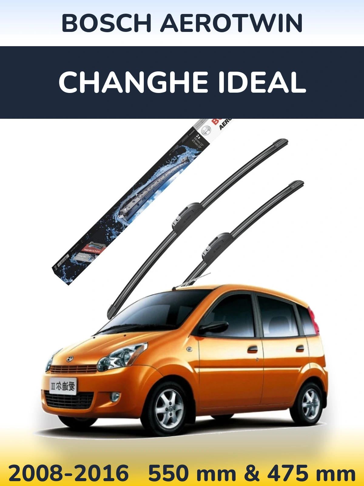 Sada předních stěračů BOSCH AeroTwin 550 a 475 mm pro Changhe Ideal 2008-2016