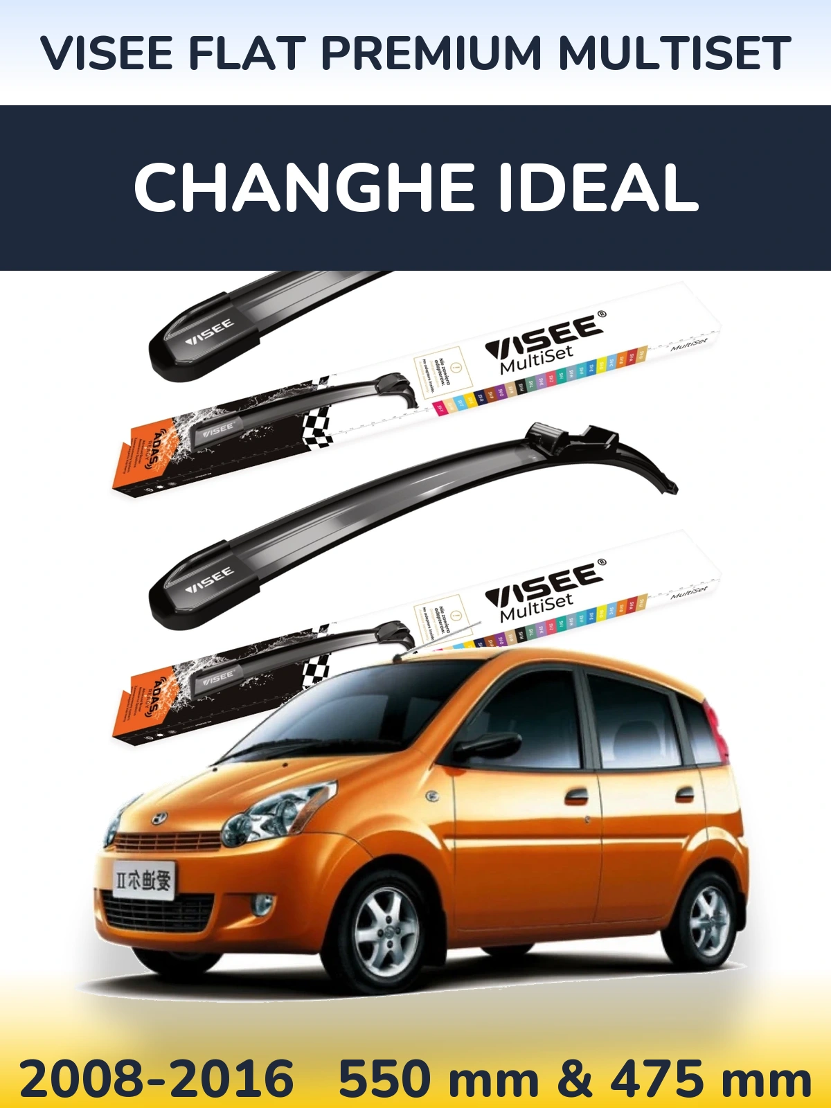 Sada předních stěračů VISEE FLAT PREMIUM MultiSet 550 a 475 mm pro Changhe Ideal 2008-2016