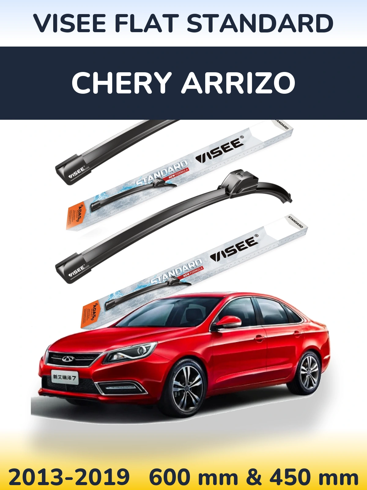 Sada předních stěračů VISEE FLAT STANDARD 600 a 450 mm pro Chery Arrizo 2013-2019