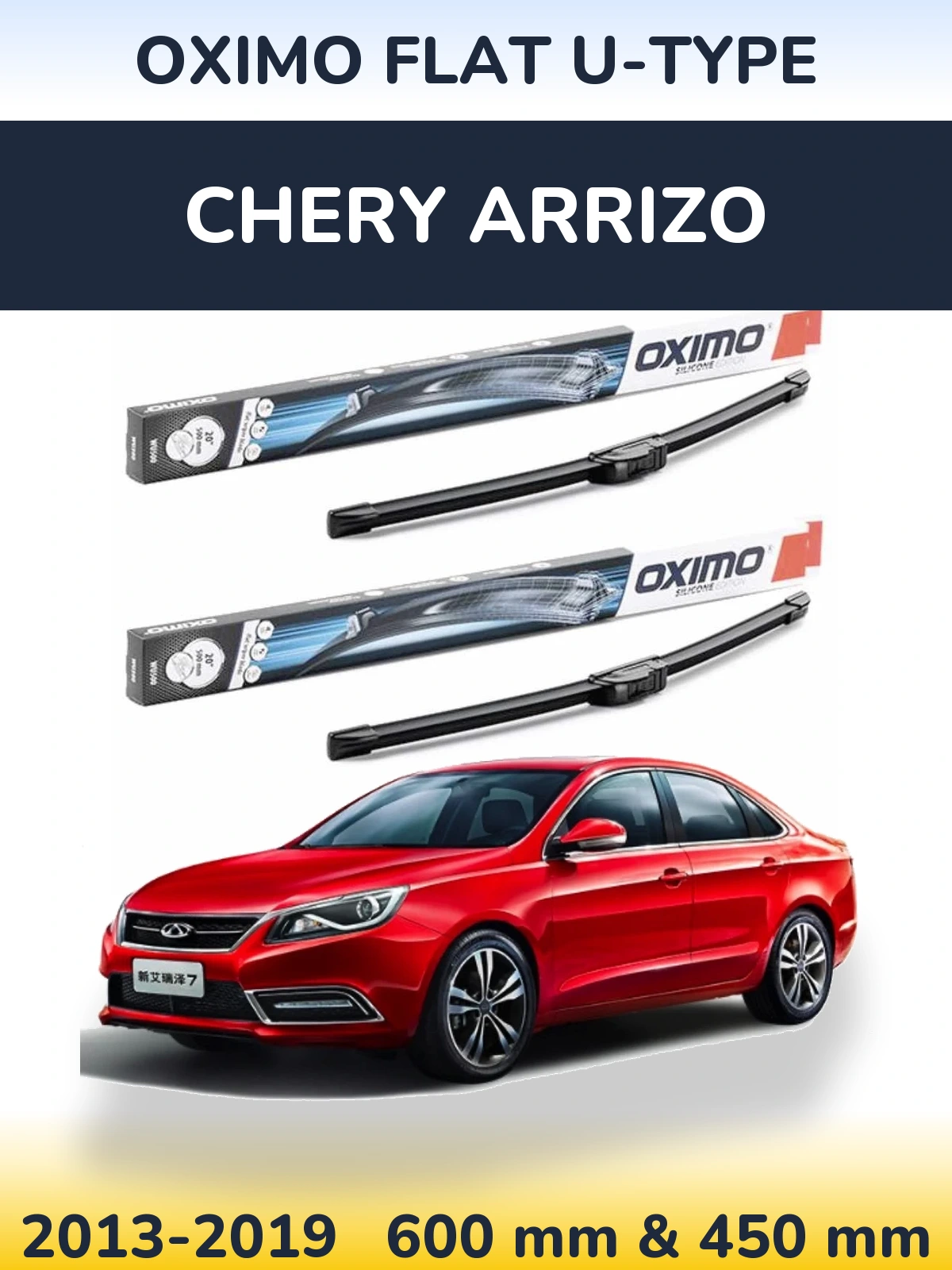 Sada předních stěračů Oximo Flat U-type 600 a 450 mm pro Chery Arrizo 2013-2019