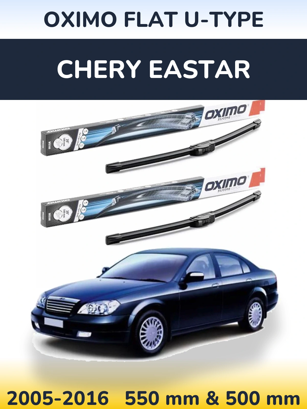 Sada předních stěračů Oximo Flat U-type 550 a 500 mm pro Chery Eastar 2005-2016