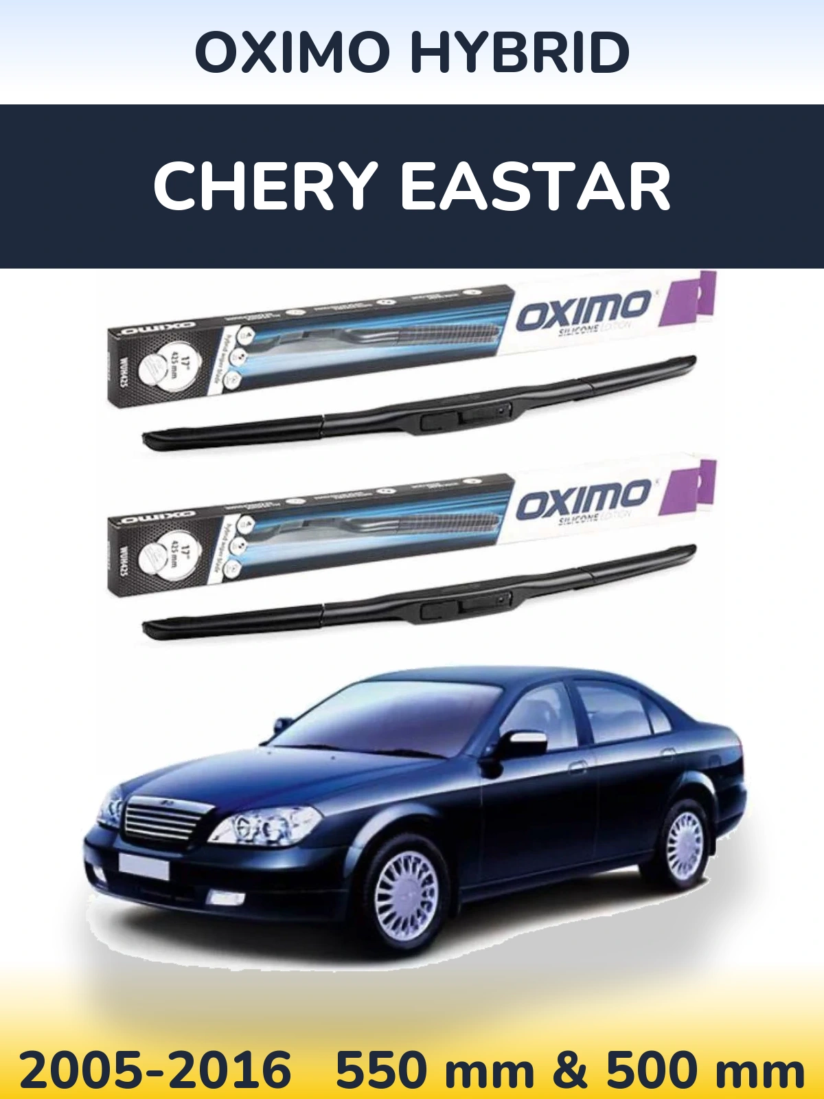 Sada předních stěračů Oximo Hybrid 550 a 500 mm pro Chery Eastar 2005-2016