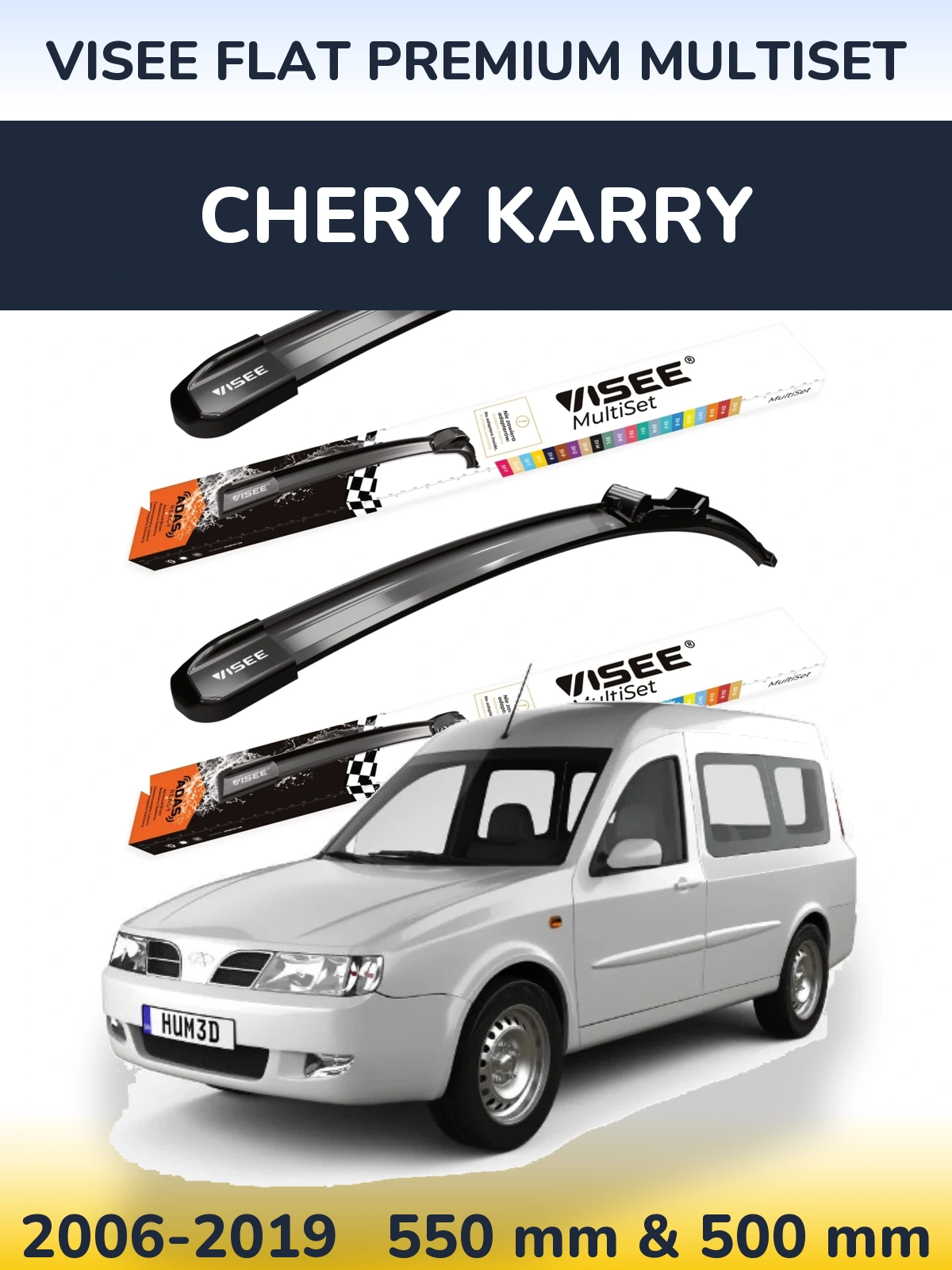 Sada předních stěračů VISEE FLAT PREMIUM MultiSet 550 a 500 mm pro Chery Karry 2006-2019